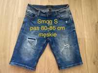 Smog S  krótkie spodenki spodnie niebieskie przetarcia  jeansy dżinsy