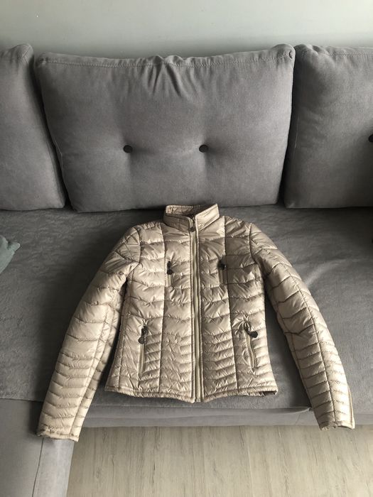 kurtka z suwakami Moncler beżowa rozmiar S vintage y2k puffer jacket
