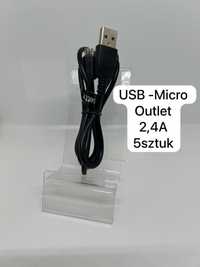 5x Kabel USB - USB Micro 2,4A Setty - 1m Czarny Outlet bulk