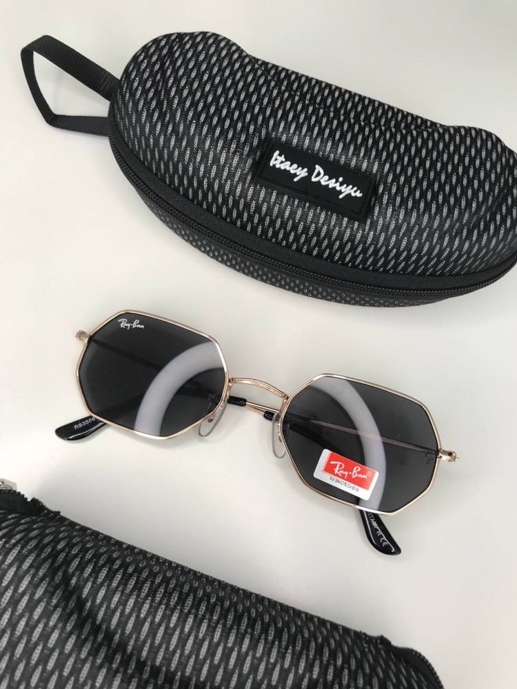 Стильные солнцезащитные очки Рей бен Ray Ban Octagonal Октагонал Черны