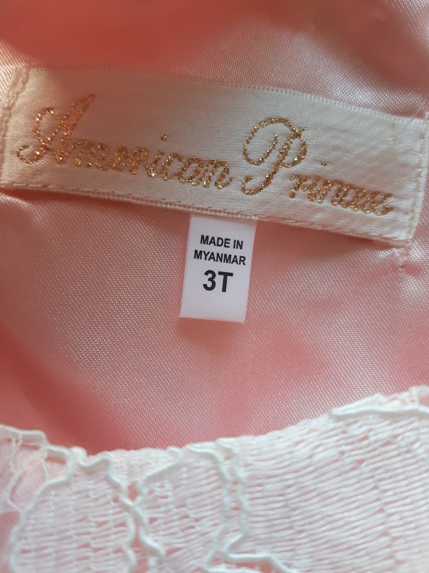 Sukienka tiulowa Biała 98 American Princess 3 pudrowy róż koronka nowa