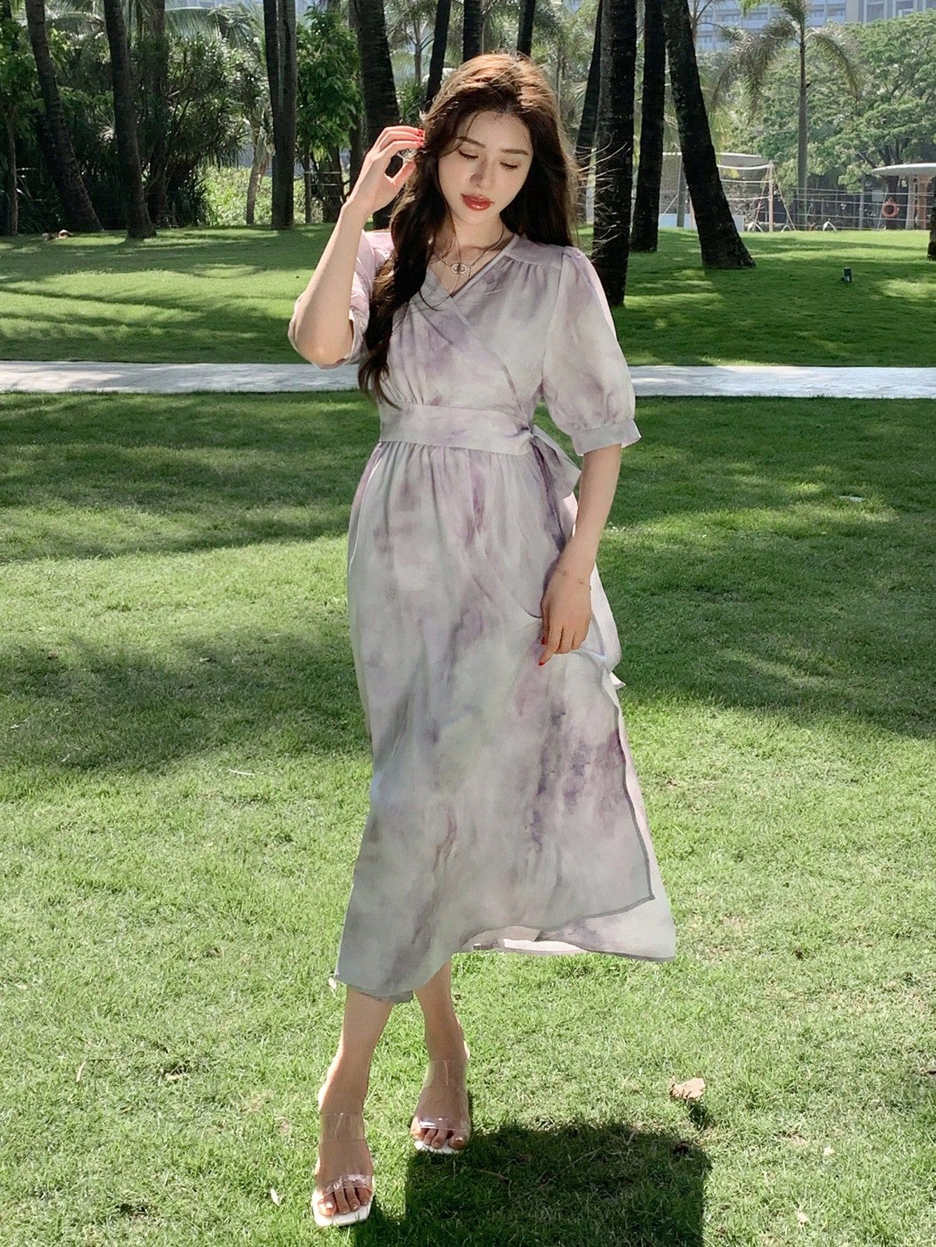 Sukienka Koktajlowa Kopertowa Maxi Tie Dye Bufiaste Rękawy Dazy Xl 42