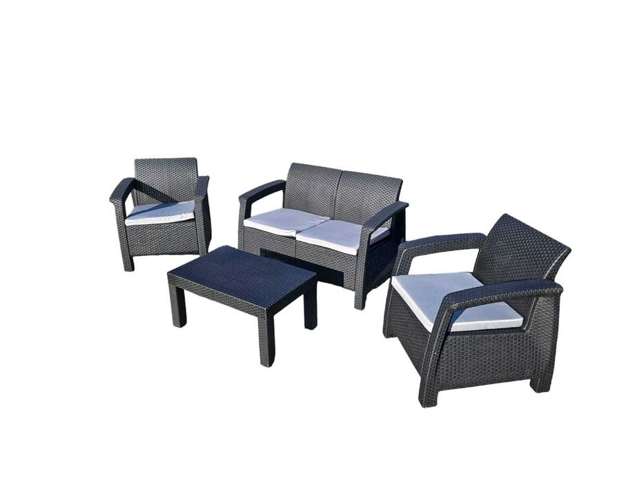 Meble ogrodowe tarasowe plastikowe technorattan HDM 4 osoby kawowy