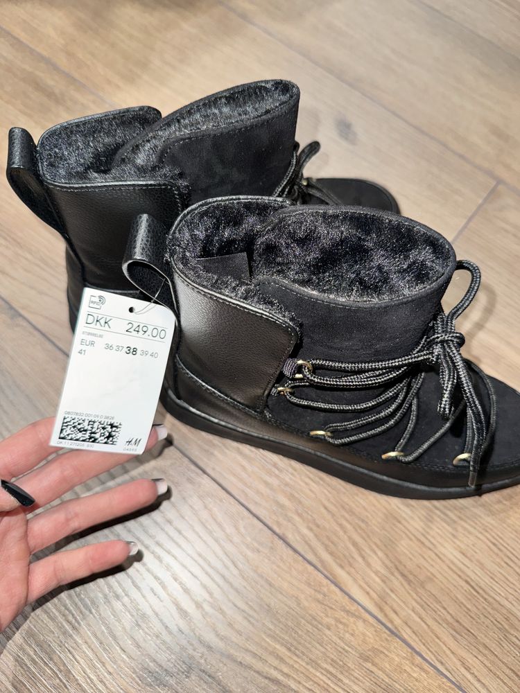 H&M botki ze sznurowaniem czarne ocieplane must have 38 !