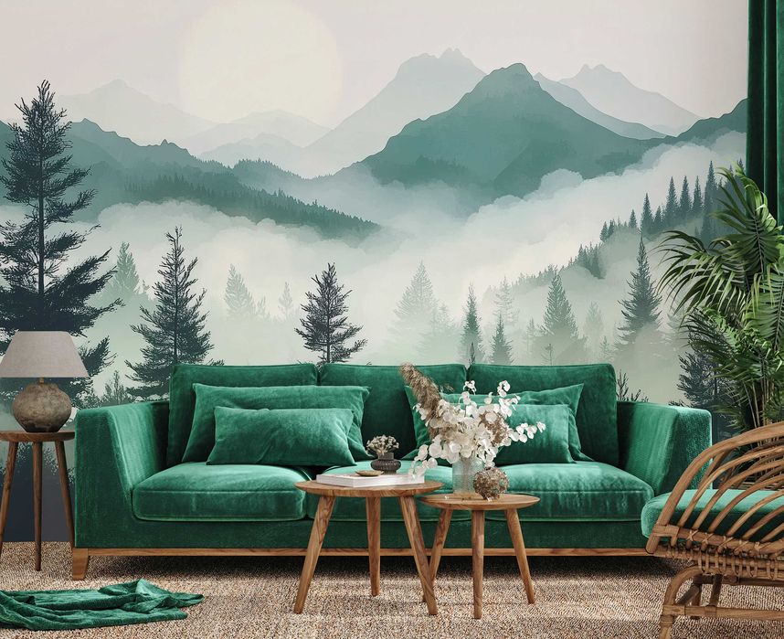 Fototapeta Widok Góry Zieleń Las Krajobraz Mgła Loft Natura3D + KLEJ