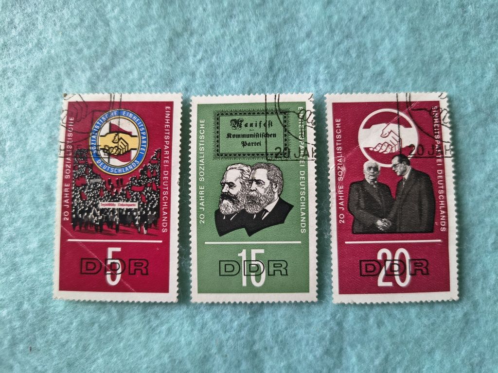 Znaczki NRD DDR • 20 lat SED • Karl Marx, symbole socjalizmu • komplet