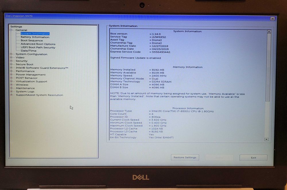 A404] Laptop Dell Inspiron 5570 i7-8550U Radeon R7 M460 4GB
