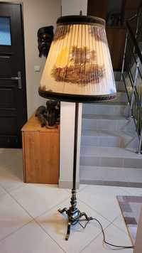 Lampa stojąca pokojowa mosiądz bardzo stara antyk piękny abażur