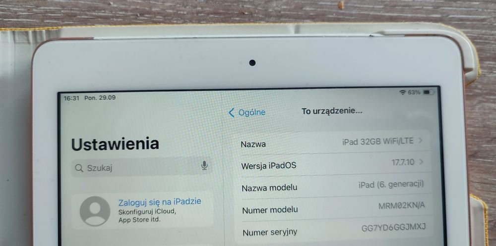 iPad 6 WiFi/LTE 32GB, bat. 95%, IOS 17.7.10