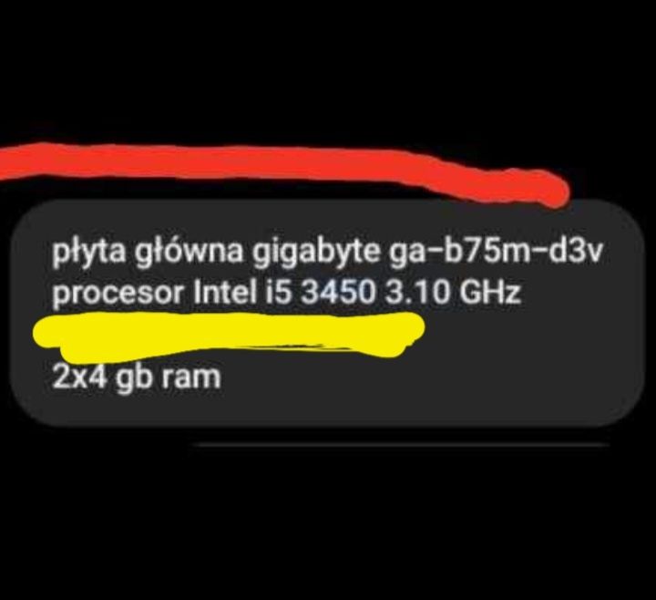 płyta główna gigabyte ga-b75m-d3v +procesor Intel i5 3450 3.10GHz +ram