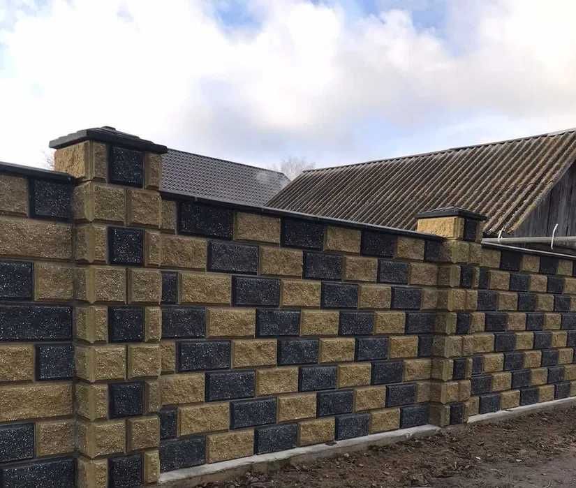 Блок парканний вібропресований, рваний камінь