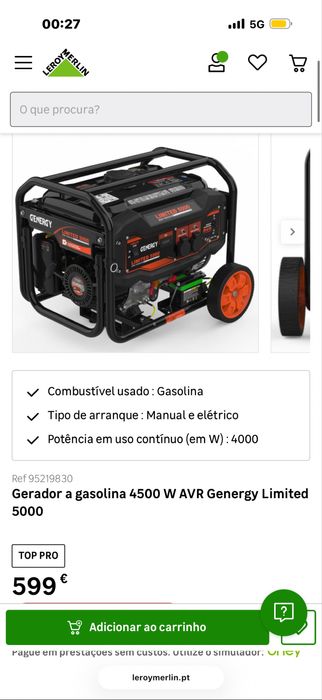 Gerador a gasolina 4500 FIXO