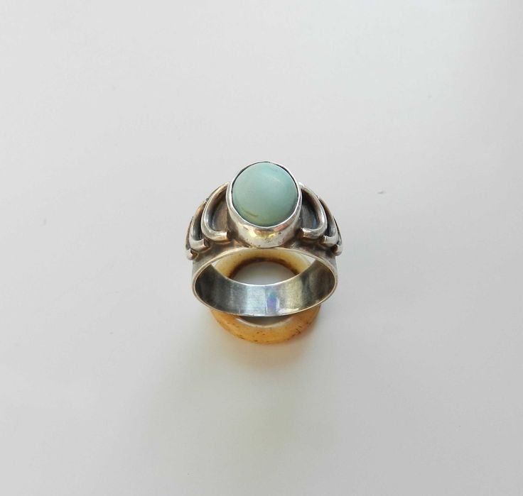 pierścionek ORNO Warszawa srebro  i turkus biżutreria design PRL