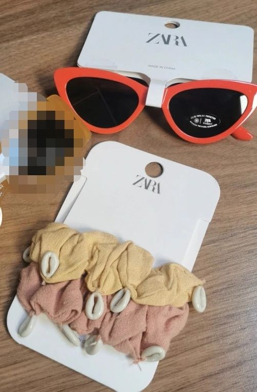 ZARA okulary przeciwsłoneczne, gumki do włosów z muszelkami