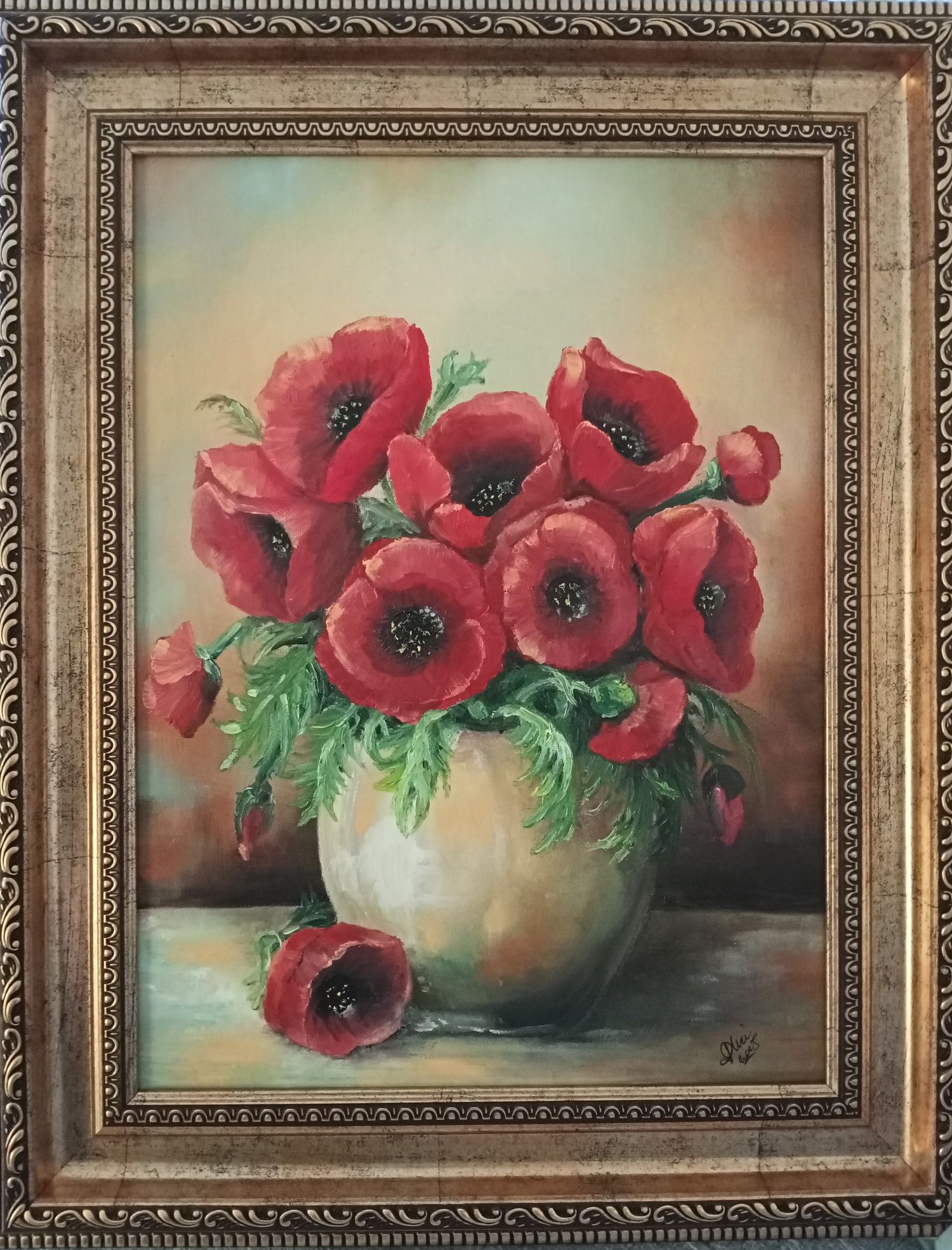 Obraz olejny Maki w złotej ramie - 42cm/52 cm