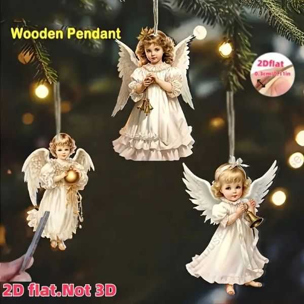 Wiszące dekoracje Anioły. Jednostronne malunki na drewnie 12 szt.