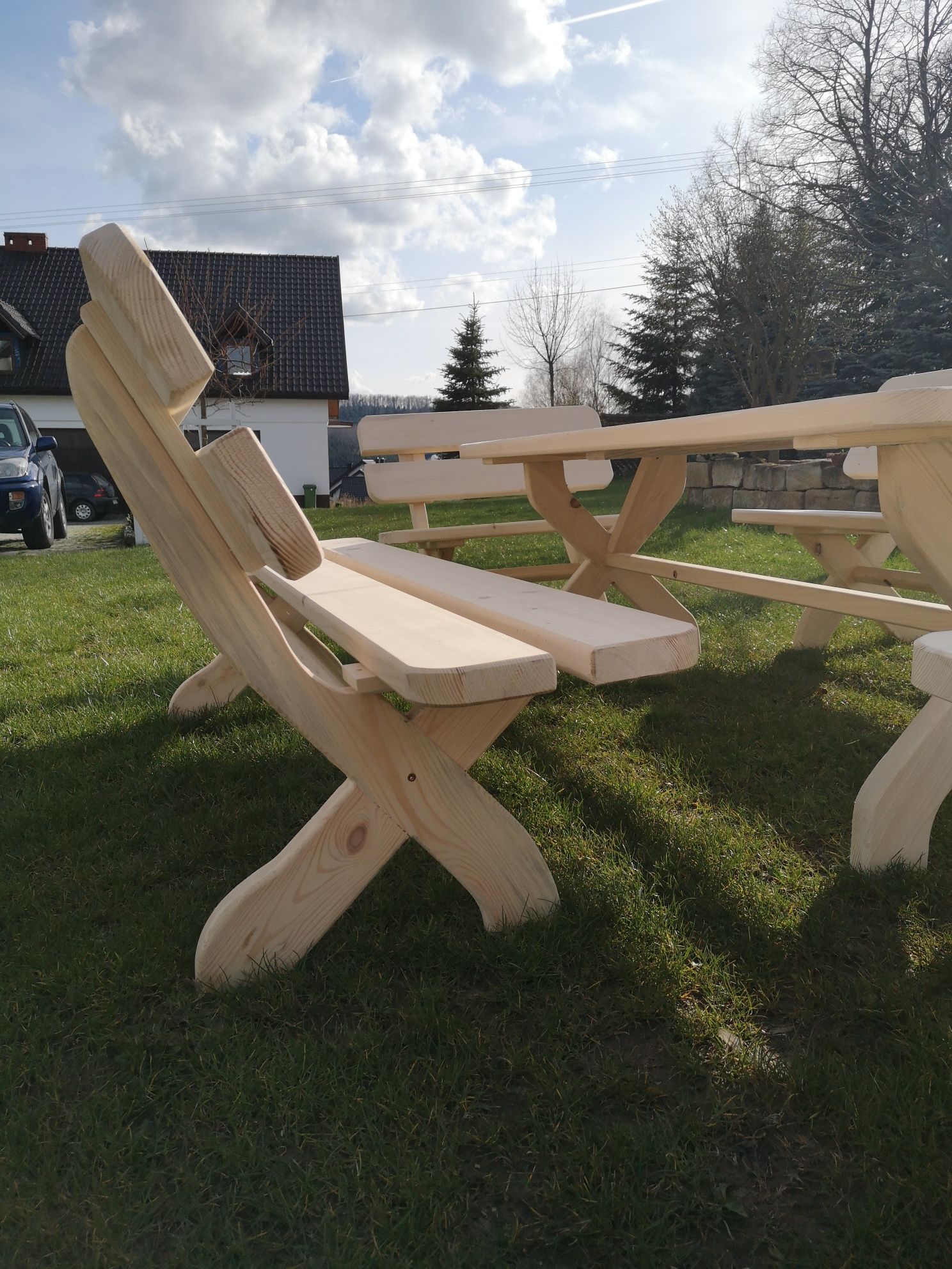 PROMOCJA! Drewniane Meble ogrodowe 200cm dla 12 osób, Stół i ławki