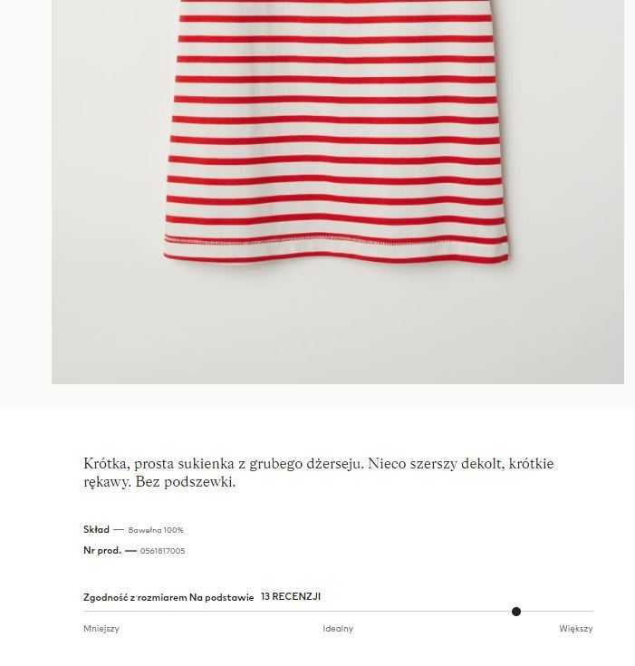 jak NOWA 1xubrana dżersejowa sukienka H&M czerwone paski rozm L