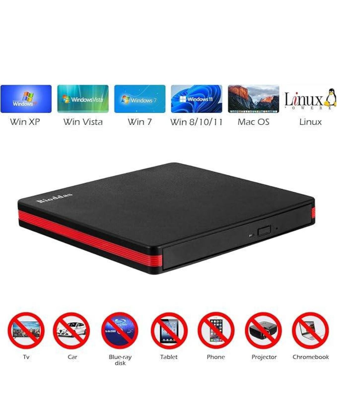 Зовнішній привод компакт-дисків Rioddas, USB 3.0 портативний привід .