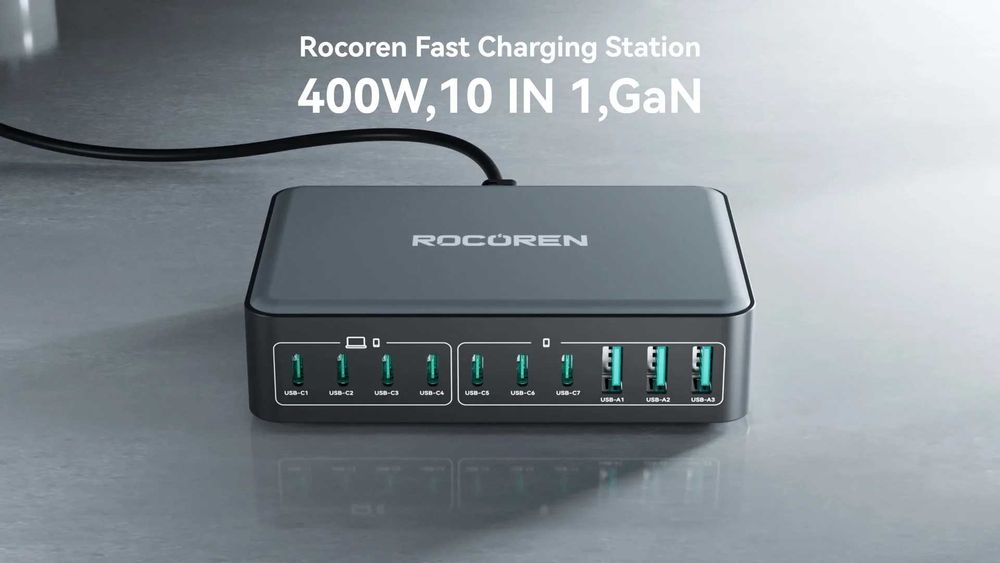 Rocoren 400w GaN3 зарядний пристрій Зарядка для ноутбука Блок живлення
