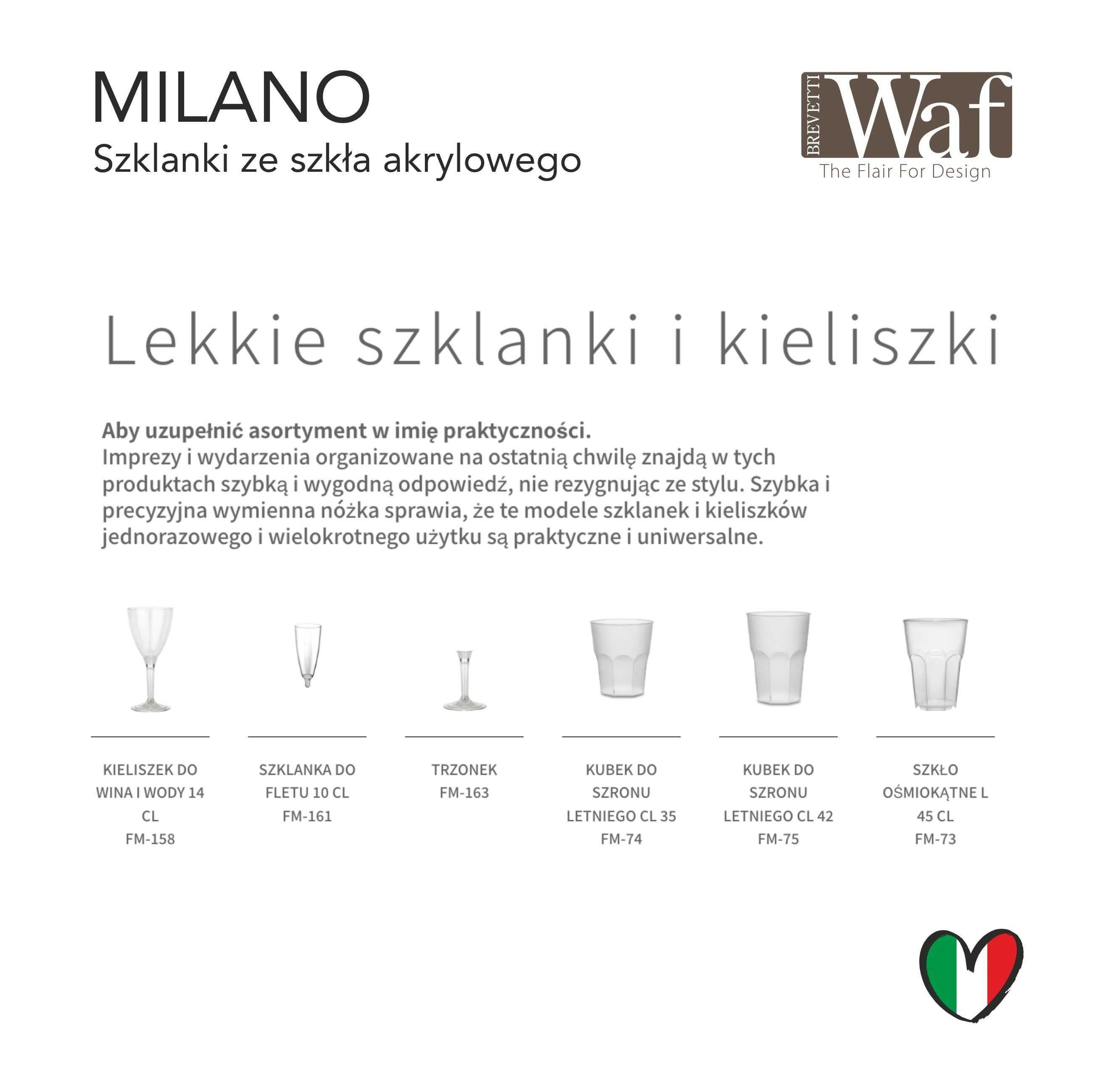 Szklanki WAF Milano profesjonalne szkło akrylowe wytrzymałe praktyczne