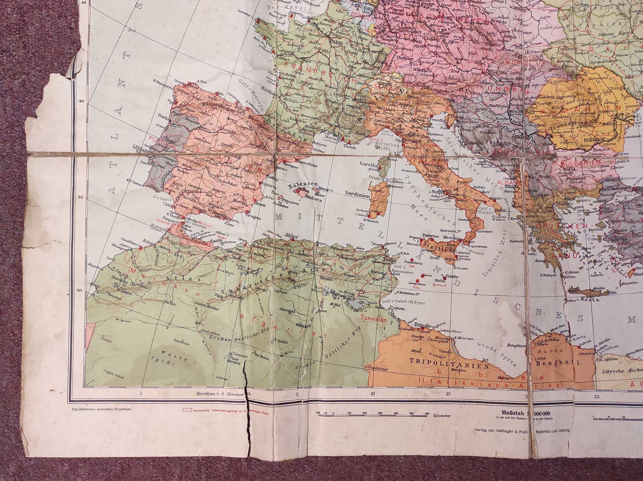 Stara mapa Geo polityczna Europy z czasów 2 Wojny Światowej