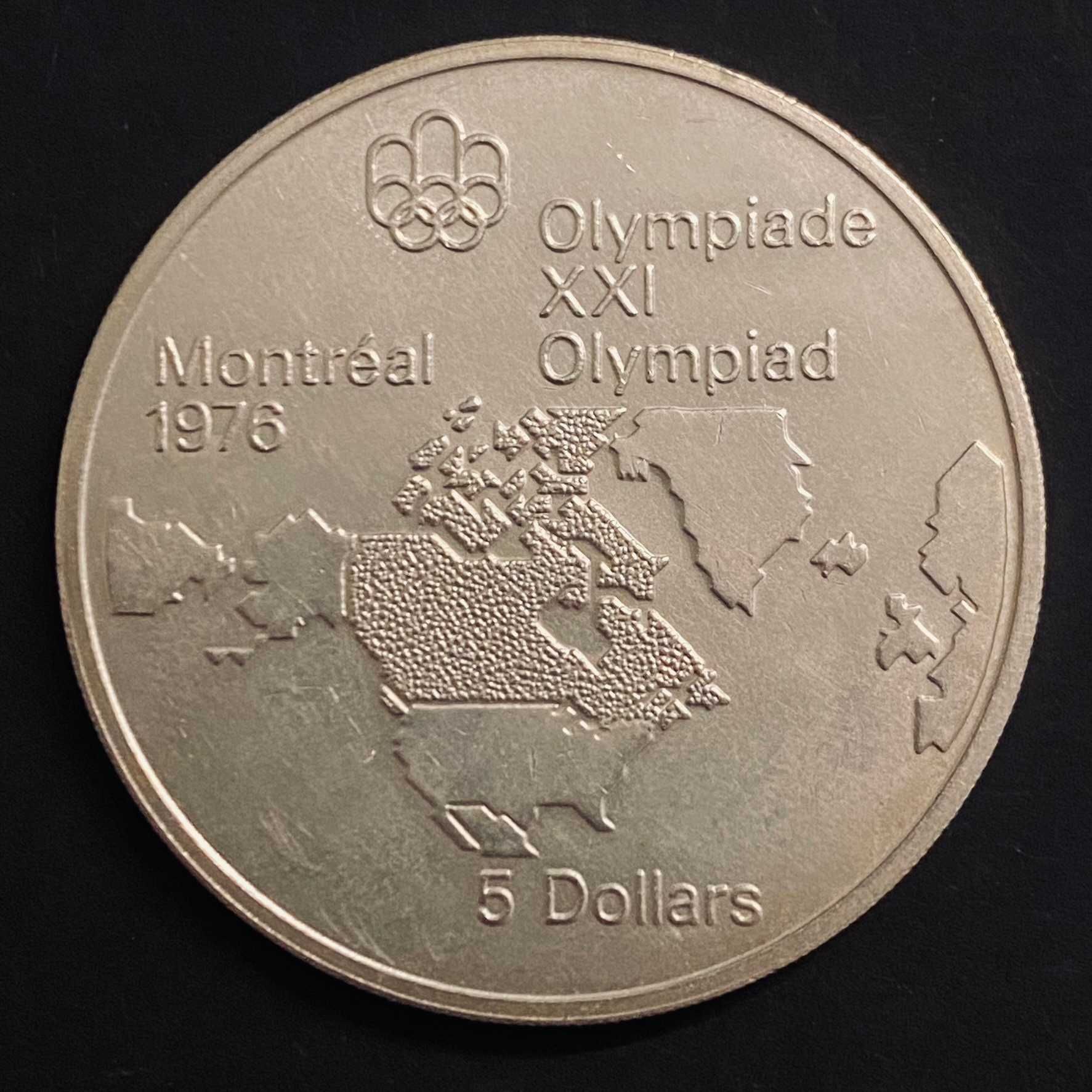 Kanada, 5 dolarów, Olimpiada Montreal 1976 (Mapa Ameryki Płn.)