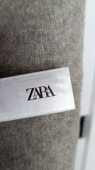Zara wełniany beżowo-szary sweter o luźnym kroju oversize S
