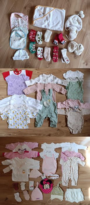 Ubranka dziewczęce niemowlęce 50 - 62 + akcesoria