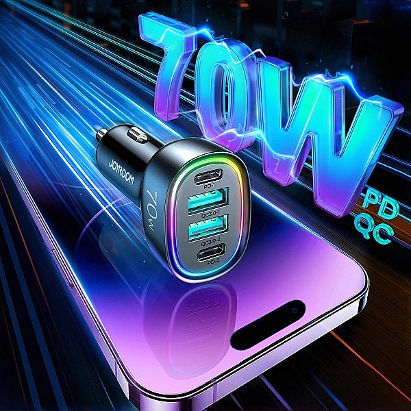 Joyroom ładowarka samochodowa 70W z 4 portami: 2 x USB C, 2 x USB czar