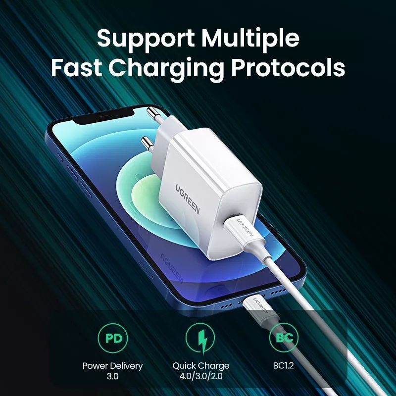 Зарядка PD 20W + кабель MFi Lightning/USB-C UGREEN Комплект iPhone