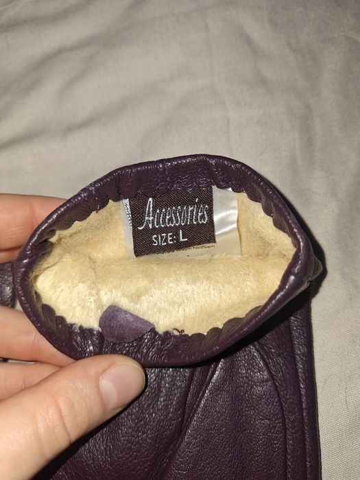 Fioletowe skórzane rękawiczki rozmiar 20  L