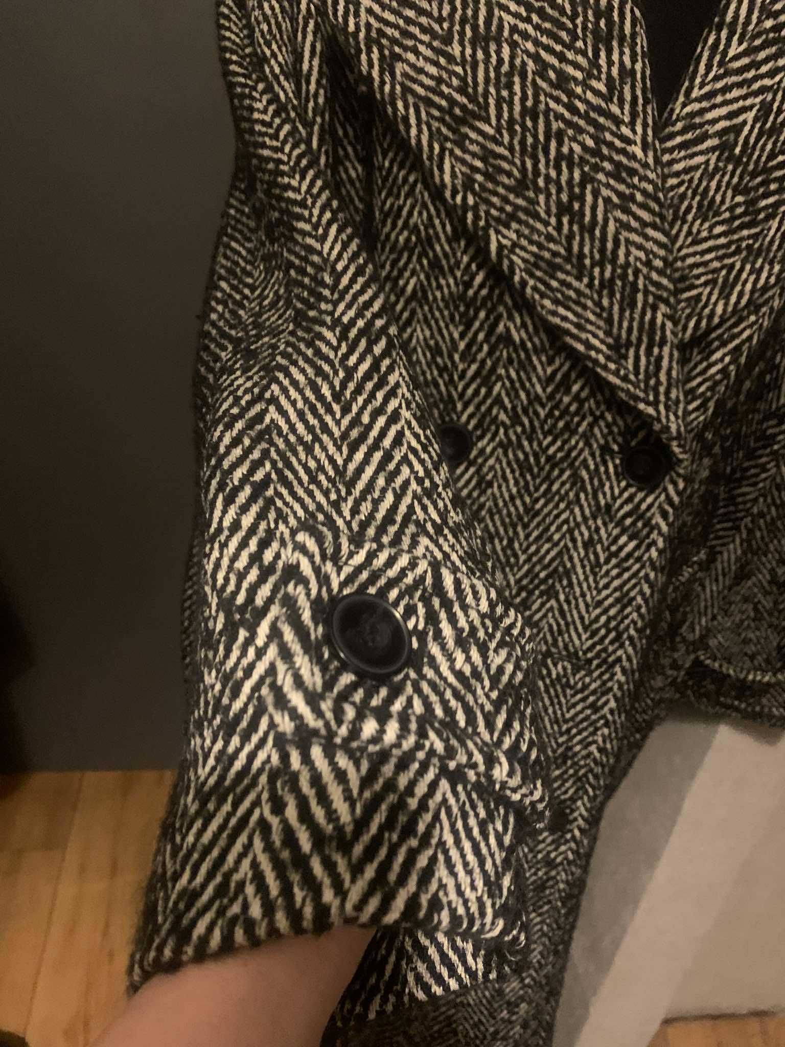 Bershka płaszcz trencz flausz jodełka z wełną oversize gruby duży