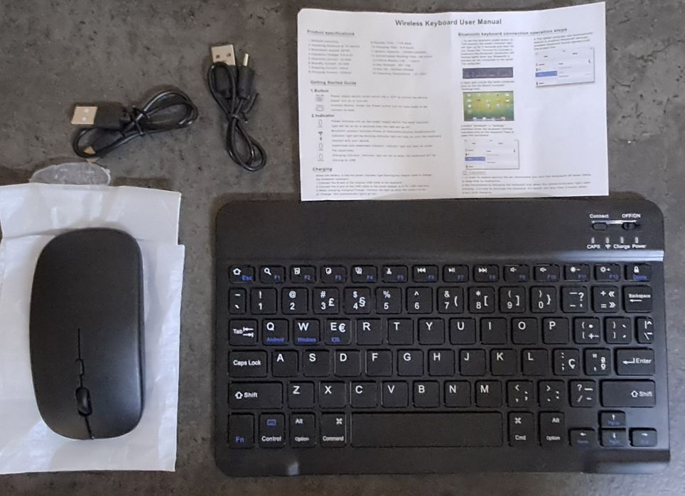 Teclado e mouse sem fio Bluetooth Novo, nunca foi usado.