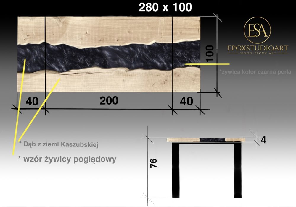 Stół rozkładany lite drewno żywica loft salon