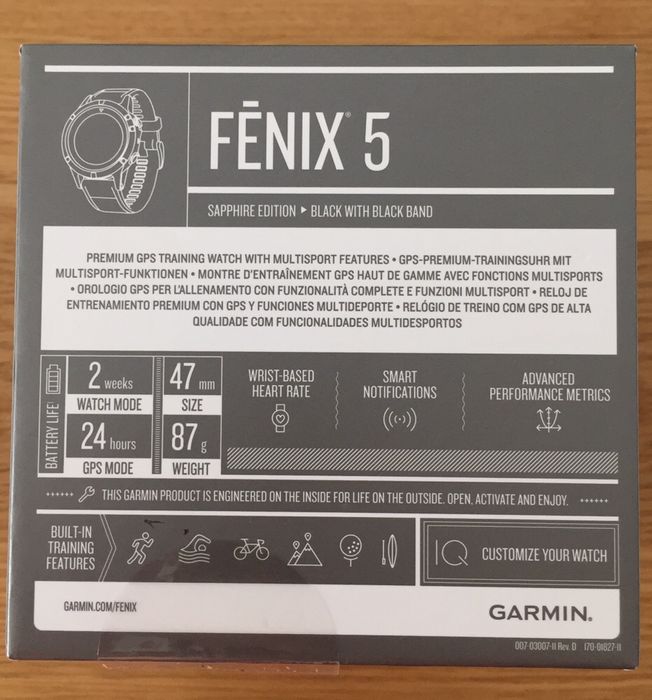 Fenix 5 Black Sapphire 47 mm - Zegarek multisport