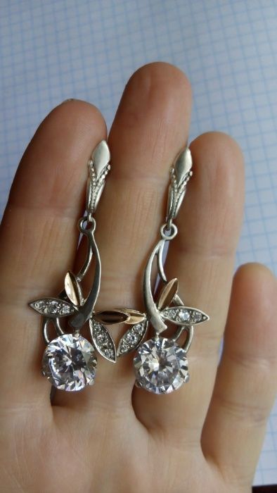 Серебряные серьги сережки серебро 925 с золотой напайкой