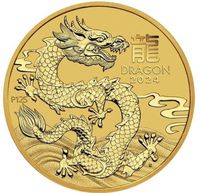 Золота монета 1/10 унція 3,11 гр Рік Дракона. Чисте золото 9999 проба.