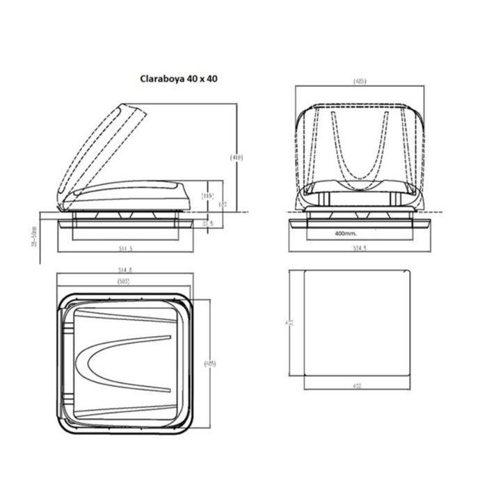 Clarabóia 40x40cm Acrilico Fumado para Caravana e Autocaravana