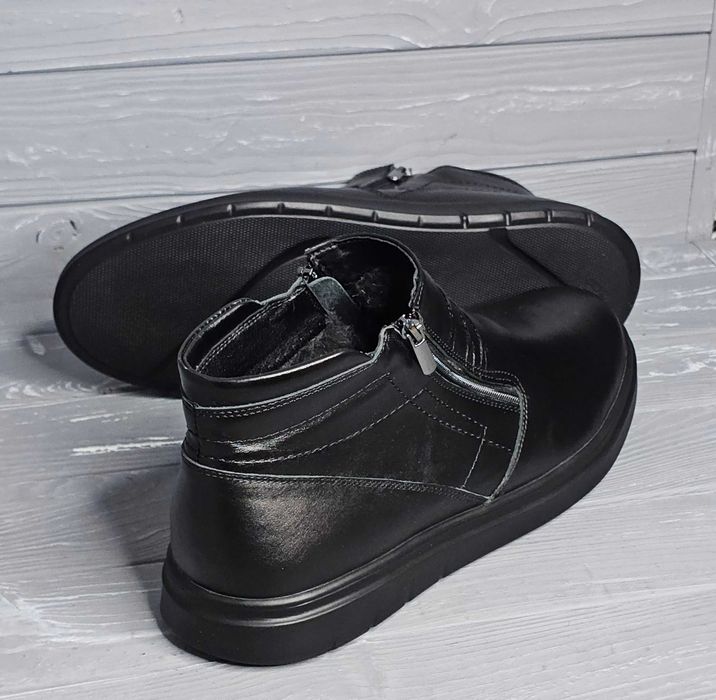 46-48 Кожаные мужские зимние черные сапоги ботинки баталы змейка Maxus