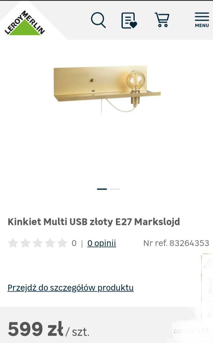 Złota Półka - Kinkiet     Multi USB Markslojd cena rynkowa 599 złotych