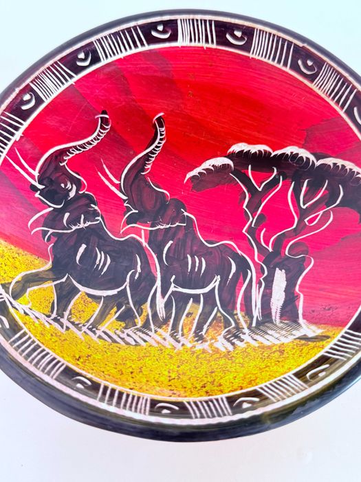 Nowa miska afrykańska Afryka słonie ręcznie robiona etniczna safari