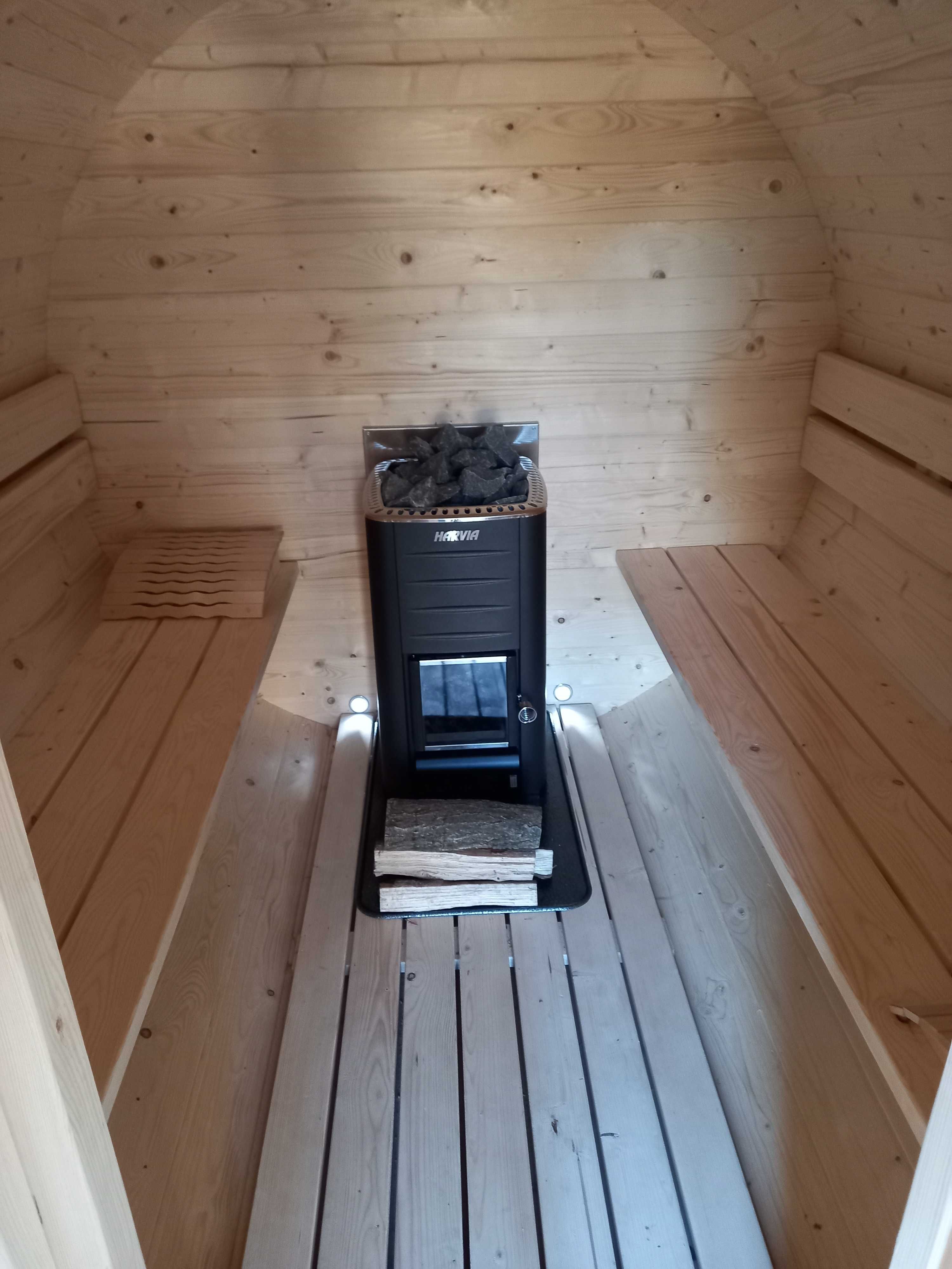 Sauna ogrodowa beczka 200 cm drewniana opalona  świerk