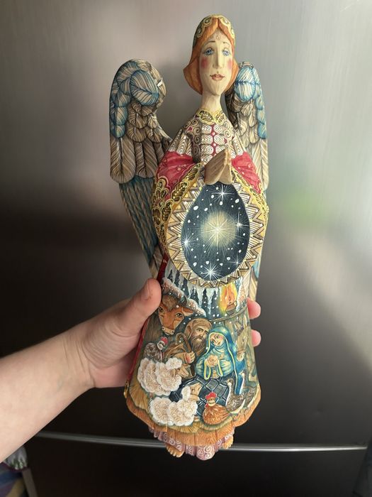 Деревянная статуетка Ангел Рождество ручная роспись Kinkin