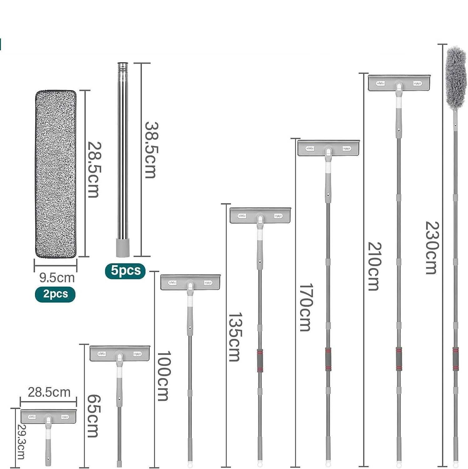 Kit de Limpeza Extensível 2 em 1 - Limpa-Vidros e Plumero