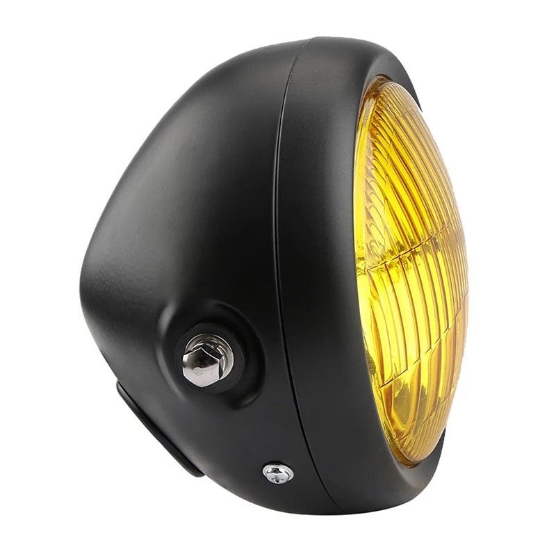 Farol frontal preto lente amarela dois apoios laterais