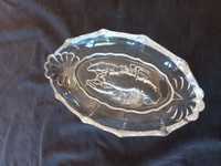 Zabytkowa szklana paterka z symbolem raka Huta Ząbkowice