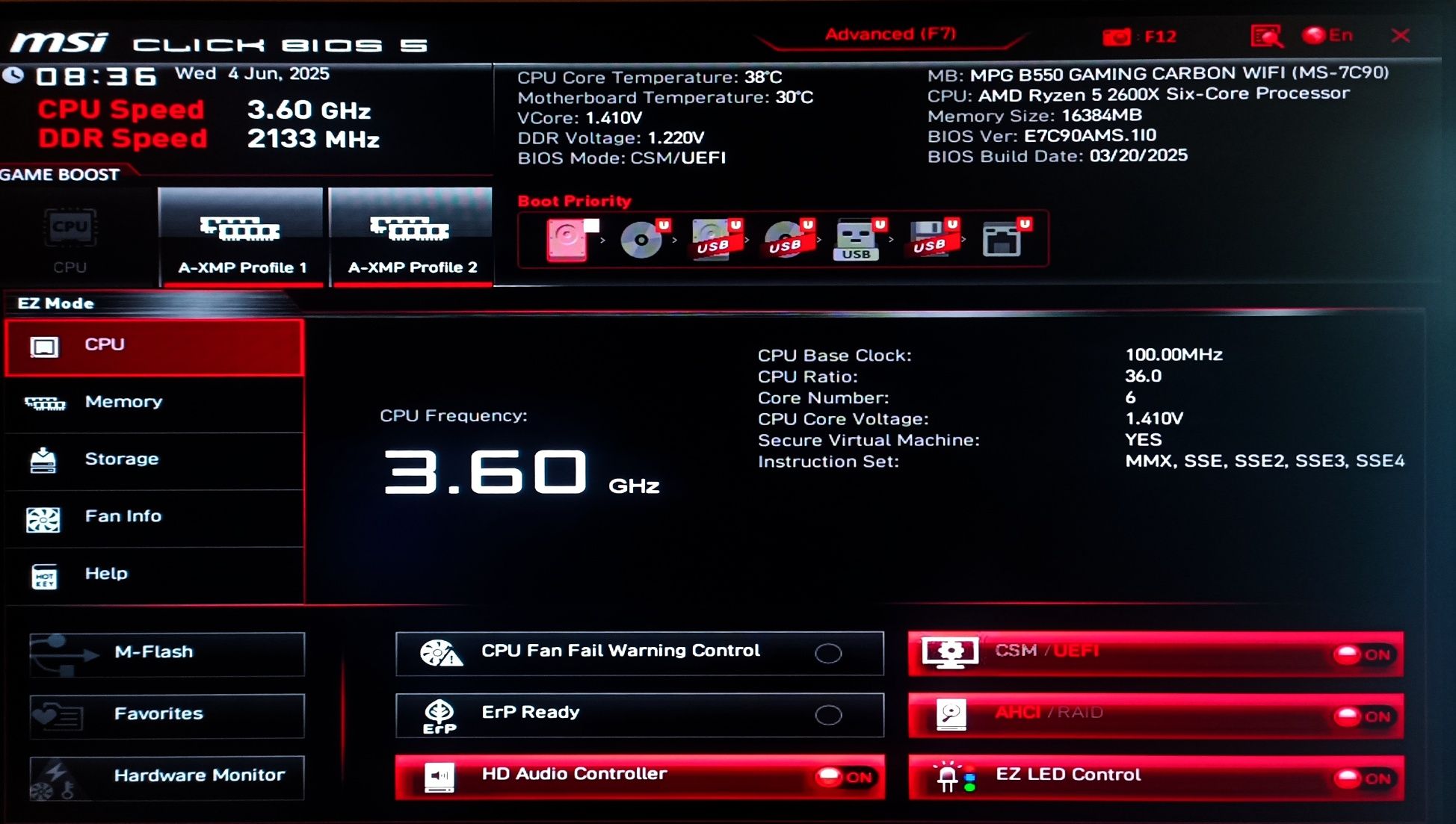 AMD Ryzen 5 1500X/2600X/3600/5600/DDR4 16GB 2400Mhz