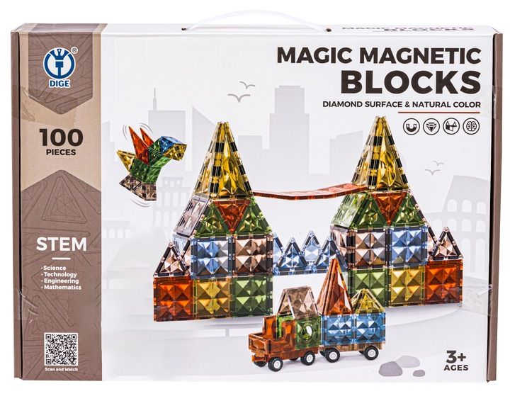 Klocki Magnetyczne Konstrukcyjne Panele Magnetic Tiles Pojazdy Figury