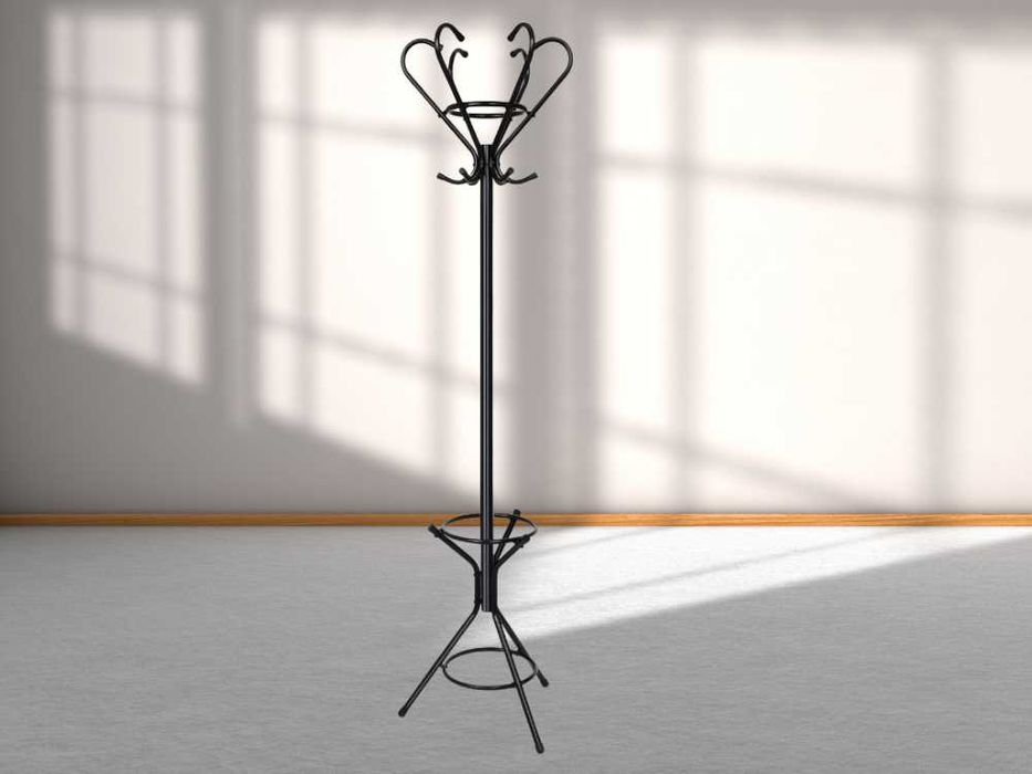 Wieszak Stojak Metalowy na Ubrania Uchwyt na Parasole Czarny 171cm